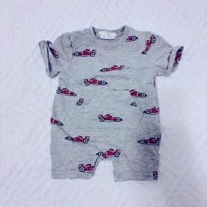 FIRSTS by petit lem newborn grey romper with cars print
